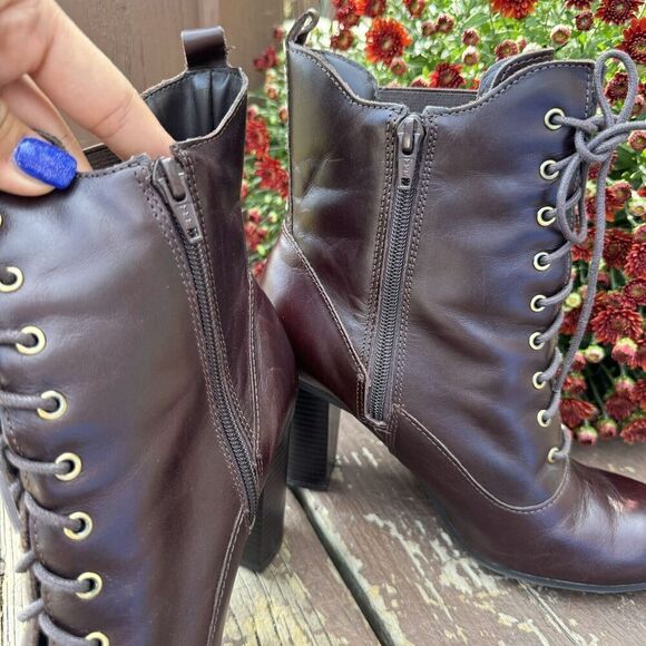 Liz Claiborne Boots Women  Ankle  Heels Zip 100-7006 Burgundy Leather Size 8M‎ - Picture 9 of 13